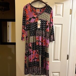 Johnny Was Zanda Patchwork Jersey Midi-Dress Small NWT $185